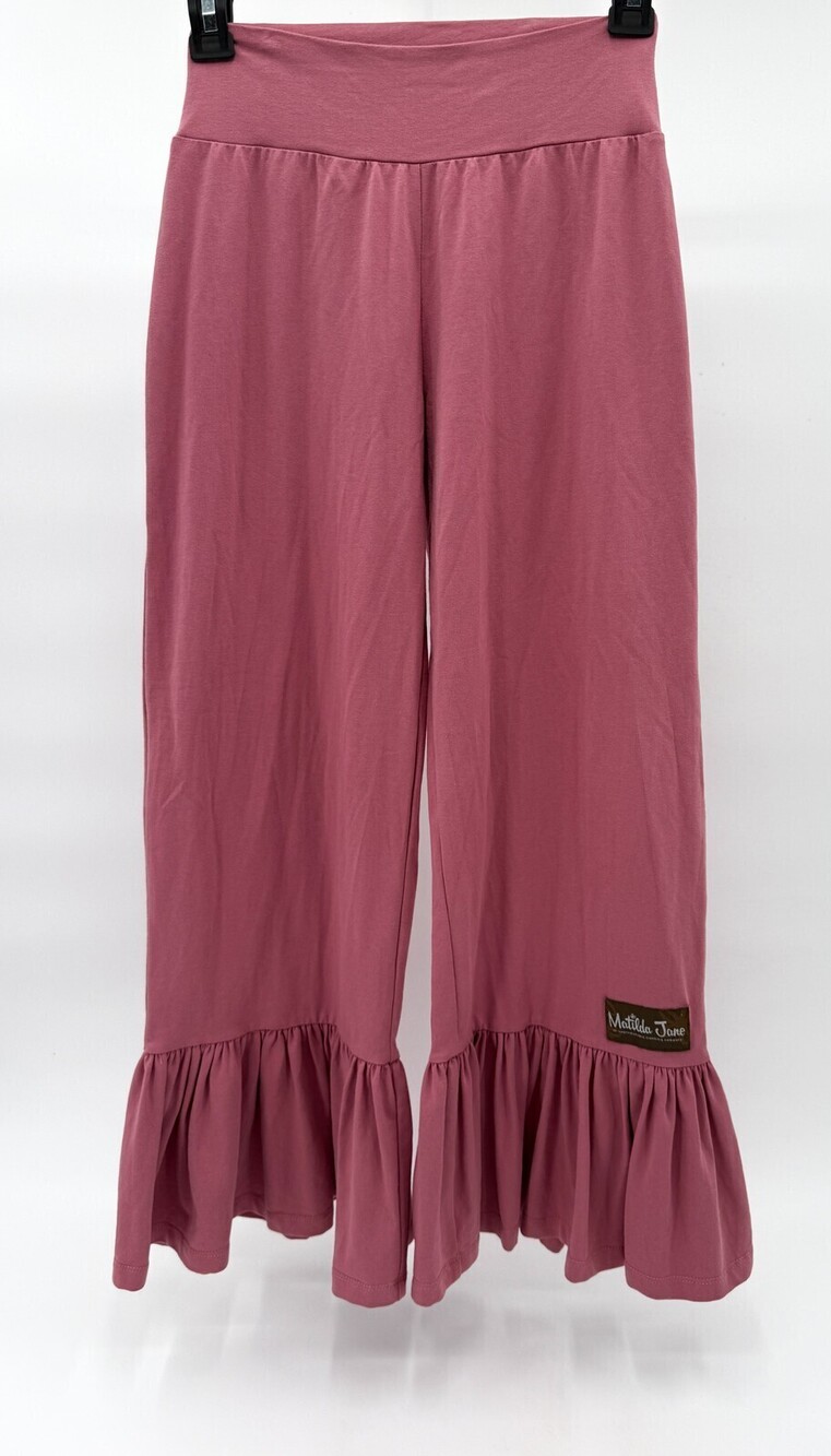 Matilda Jane Pants Womens XS Pink Ruffle Hem Flare Lounge Boho Soft Cotton Blend
